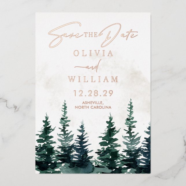 Winter Christmas Trees Holiday Save The Date (Front)
