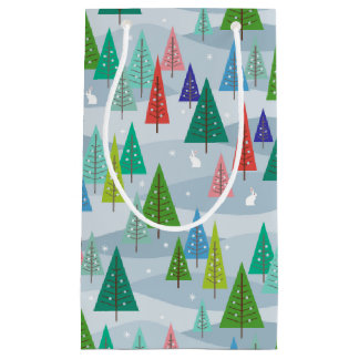 Winter Christmas Trees Retro Inspired Small Gift Bag