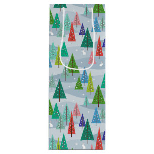 Winter Christmas Trees Retro Inspired Wine Gift Bag