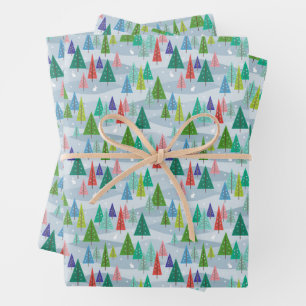 Winter Christmas Trees Retro Inspired Wrapping Paper Sheet