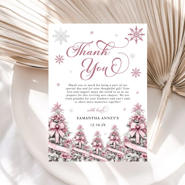 Winter Christmas Trees Snowflakes Pink Baby Shower Thank You Card (Creator Uploaded)