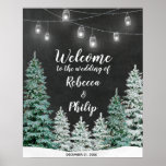 winter christmas trees welcome wedding sign<br><div class="desc">A beautiful winter design featuring christmas trees, lanterns and a snowy landscape, against a chalkboard effect background. Perfect for a winter or Christmas themed shower, wedding or party. Easy to edit or delete the available text fields to suit your personal requirements. Fonts and font color may also be changed if...</div>