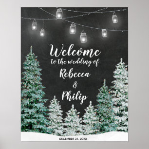 winter christmas trees welcome wedding sign
