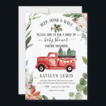 Winter Christmas Truck Baby Shower Invitation<br><div class="desc">Gorgeous greenery,  floral and snowflake accents with a red truck filled with christmas trees.</div>