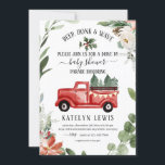 Winter Christmas Truck Baby Shower Invitation<br><div class="desc">Gorgeous greenery,  floral and snowflake accents with a red truck filled with christmas trees.</div>