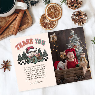 Winter Christmas Truck Birthday Party Photo Thank You Card