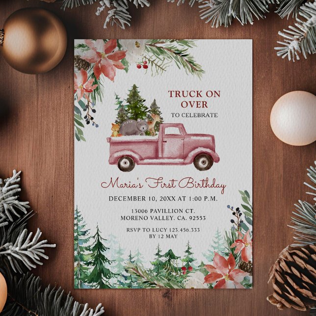 Winter Christmas Truck on over for birthday party Invitation (Creator Uploaded)