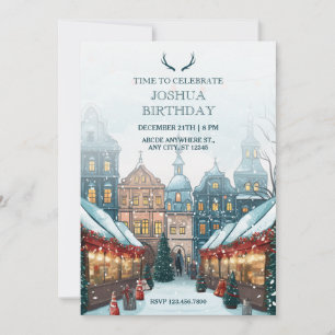 Winter christmas village birthday invitation