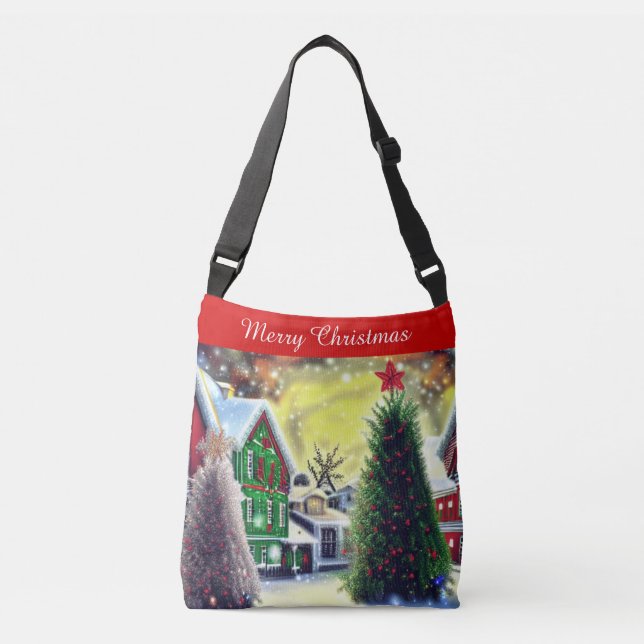 Winter Christmas Village Scene Crossbody Bag (Front)