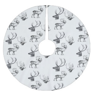 Winter Christmas Vintage Deer Head Antlers Pattern Brushed Polyester Tree Skirt