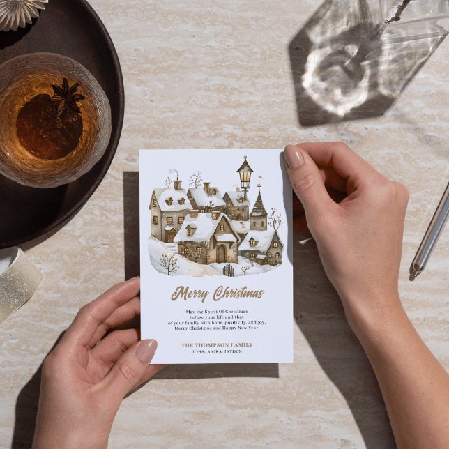 Winter Christmas Vintage Village Old House Holiday Card (Creator Uploaded)