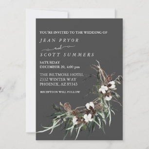 Winter Christmas Watercolor Wedding Foliage   Invitation
