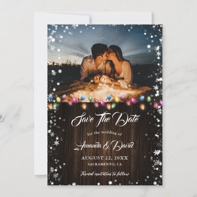 Winter Christmas Wedding Photo Save The Date (Front)