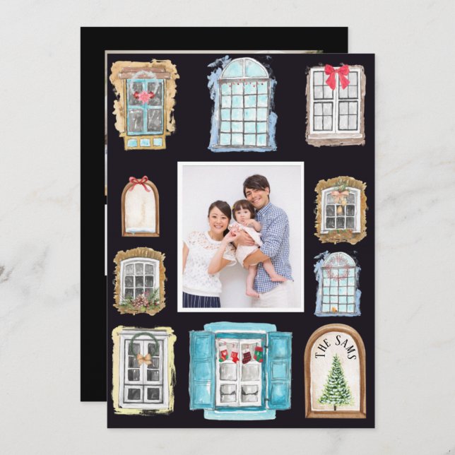 Winter Christmas Windows Family Photo Card  (Front/Back)