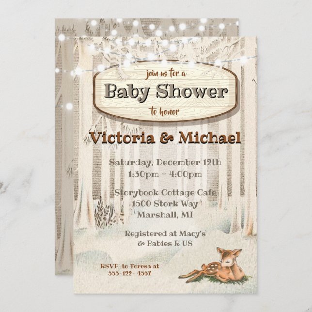 Winter Christmas Woodland Deer Baby Shower Invitation (Front/Back)