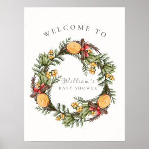 Winter Christmas Wreath Baby Shower Welcome Poster