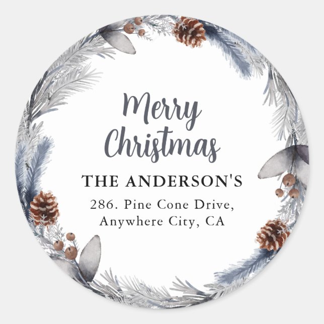 Winter Christmas Wreath Return Address Label (Front)