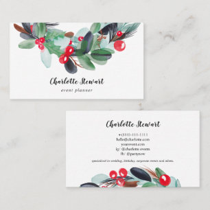 Winter Christmas wreath watercolor event planner Business Card