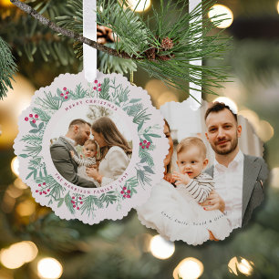 Winter Christmas Wreath with Photo Tree Decoration Card