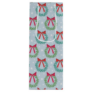 Winter Christmas Wreaths with Bows Retro Inspired Wine Gift Bag