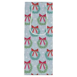 Winter Christmas Wreaths with Bows Retro Inspired Wine Gift Bag
