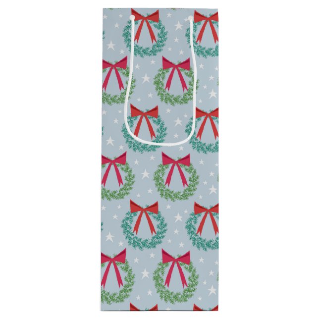 Winter Christmas Wreaths with Bows Retro Inspired Wine Gift Bag (Front)