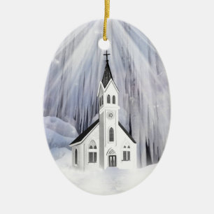 Winter Church Ceramic Ornament