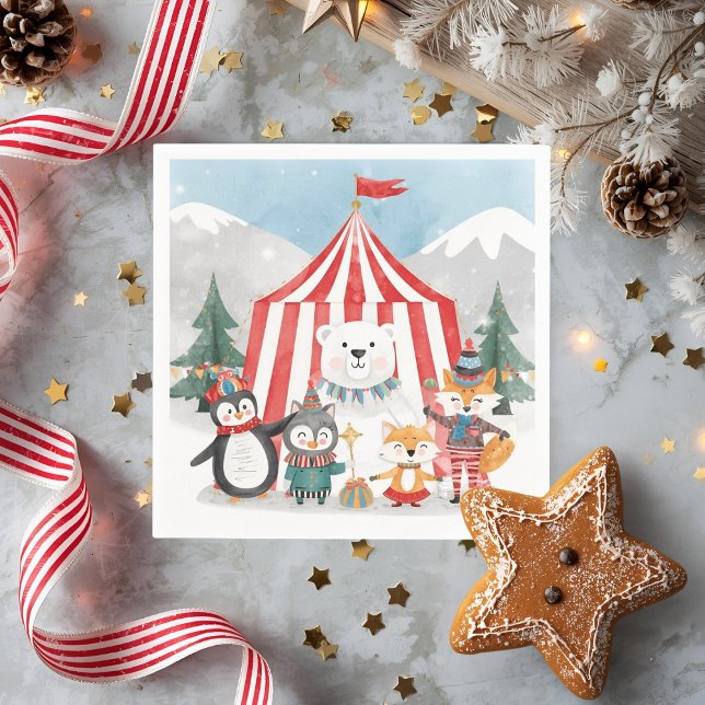 Winter Circus Animal Birthday Sign | Cute Woodland Napkin (Creator Uploaded)