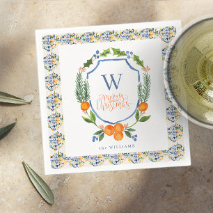 Winter Citrus Botanical Florals Greenery Napkin