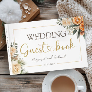 Winter Citrus Floral Christmas Wedding Guest Book