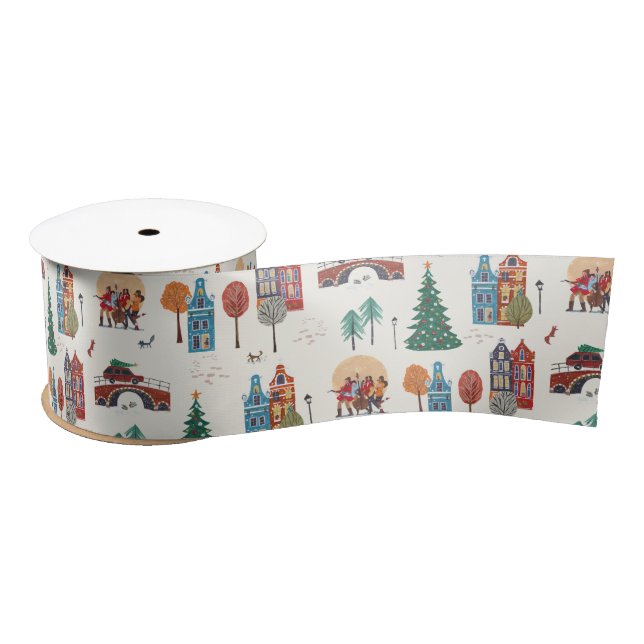 Winter City Holiday Christmas Party Satin Ribbon (Spool)