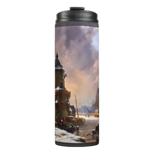 Winter Cityscape With Frozen River Classical Art Thermal Tumbler