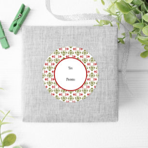 Winter Classic Red Green Damask Christmas Round Sticker