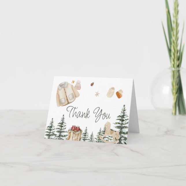 Winter Clothes It's Cold Outside Baby Shower Thank You Card (Front)