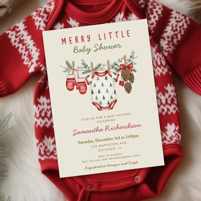 Winter Clothesline Merry little Christmas baby Invitation (Creator Uploaded)