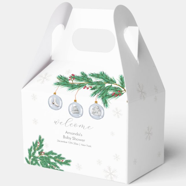 Winter Clothesline Ornaments Baby Shower Welcome  Favour Box (Front)