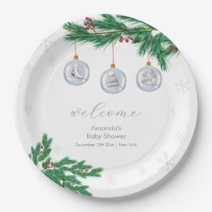 Winter Clothesline Ornaments Baby Shower Welcome Paper Plate