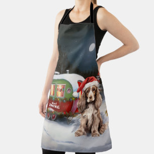Winter Cocker Spaniel Caravan Christmas Adventure Apron