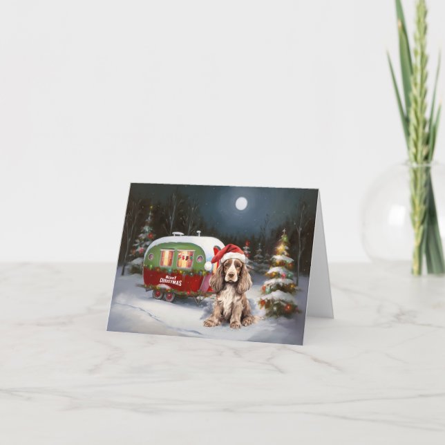 Winter Cocker Spaniel Caravan Christmas Adventure Card (Front)