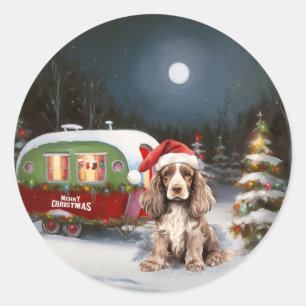 Winter Cocker Spaniel Caravan Christmas Adventure Classic Round Sticker