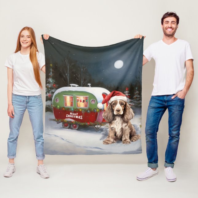 Winter Cocker Spaniel Caravan Christmas Adventure Fleece Blanket (In Situ)