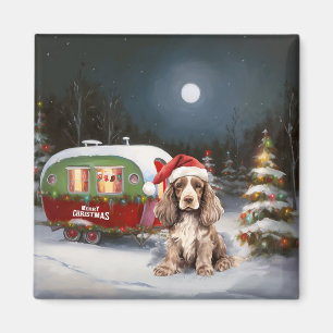 Winter Cocker Spaniel Caravan Christmas Adventure Magnet