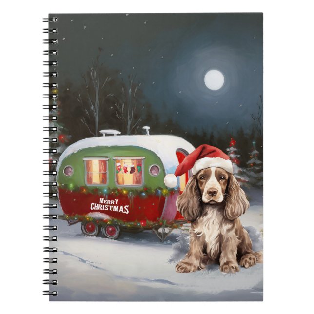 Winter Cocker Spaniel Caravan Christmas Adventure Notebook (Front)