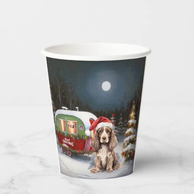Winter Cocker Spaniel Caravan Christmas Adventure Paper Cups (Front)