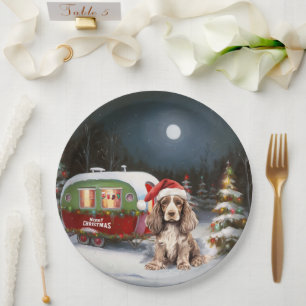 Winter Cocker Spaniel Caravan Christmas Adventure Paper Plate