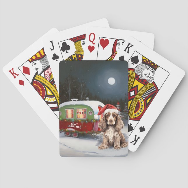 Winter Cocker Spaniel Caravan Christmas Adventure Playing Cards (Back)