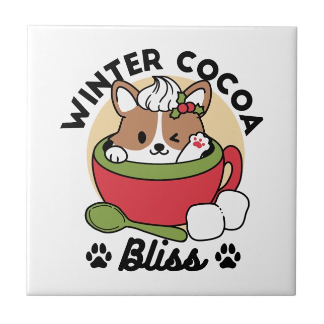 Winter Cocoa Bliss - Cute Dog in Mug Design Ceramic Tile (Front)