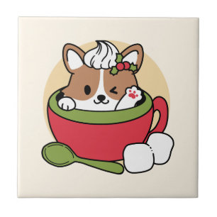 Winter Cocoa Bliss - Cute Dog in Mug Design Ceramic Tile