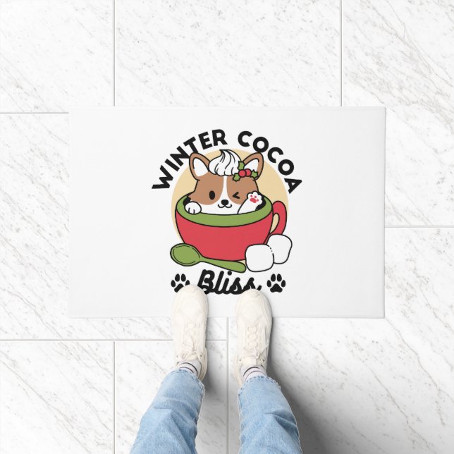 Winter Cocoa Bliss - Cute Dog in Mug Design Doormat (Indoor)