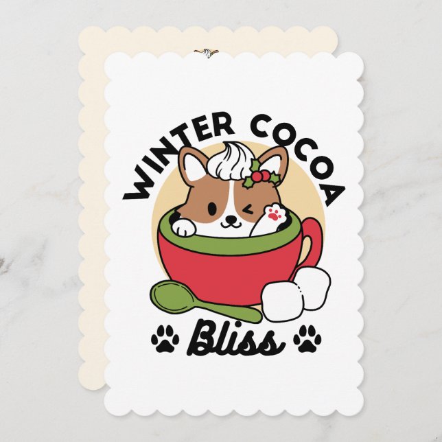 Winter Cocoa Bliss - Cute Dog in Mug Design Holiday Card (Front/Back)